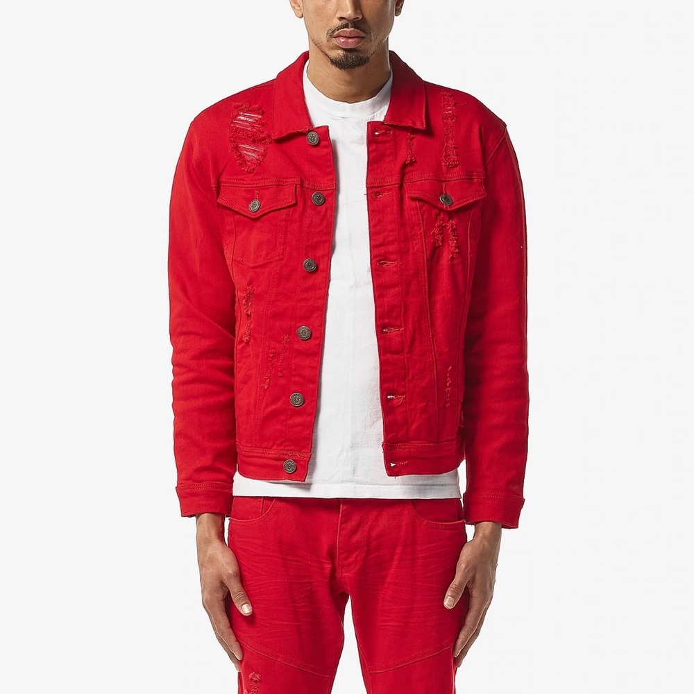 Copper Rivet Red Denim Jacket